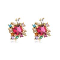 Cubic Zirconia Micro Pave Brass Earring 18K gold plated micro pave cubic zirconia & for woman multi-colored Sold By Pair