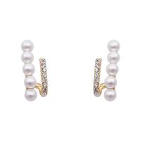 Brass Stud Earring, with Plastic Pearl, gold color plated, fashion jewelry & for woman & with rhinestone, nickel, lead & cadmium free, 25x11mm, Sold By Pair