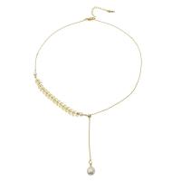 Plastic Pearl Necklace Brass with Plastic Pearl with 1.97inch extender chain gold color plated fashion jewelry & for woman nickel lead & cadmium free Length Approx 15.75 Inch Sold By PC