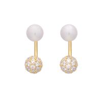 Brass Stud Earring, with Plastic Pearl, gold color plated, fashion jewelry & for woman & with rhinestone, nickel, lead & cadmium free, 17x8mm, Sold By Pair