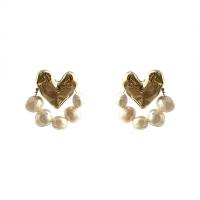 Brass Stud Earring, with Plastic Pearl, gold color plated, fashion jewelry & for woman, nickel, lead & cadmium free, 22x15mm, Sold By Pair