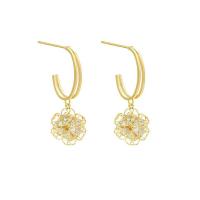 Brass Drop Earring, fashion jewelry & micro pave cubic zirconia & for woman, golden, nickel, lead & cadmium free, 37x10mm, Sold By Pair