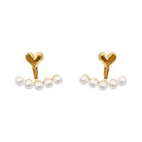 Brass Stud Earring, with Plastic Pearl, real gold plated, fashion jewelry & for woman, nickel, lead & cadmium free, 19x15mm, Sold By Pair