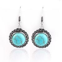 Turquoise Earring, Tibetan Style, with turquoise, antique silver color plated, fashion jewelry & for woman, nickel, lead & cadmium free, 40x20mm, Sold By Pair
