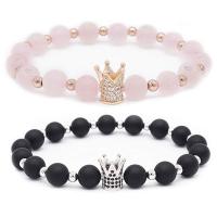 Gemstone Bracelet, with Brass, Crown, plated, elastic & Unisex & different styles for choice & micro pave cubic zirconia, more colors for choice, 8mm, Length:7.5 Inch, Sold By PC