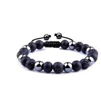 Lava Bracelet, with Polyester Cord & Non Magnetic Hematite, Round, handmade, Unisex & adjustable, black, 10mm, Length:6.7-9.2 Inch, Sold By PC