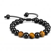 Natural Tiger Eye Bracelets Non Magnetic Hematite with Tiger Eye Round Unisex & adjustable 8mm Length 6.7-10.5 Inch Sold By PC