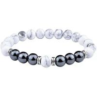 Non Magnetic Hematite Bracelet, with Howlite & Tiger Eye & Tibetan Style, Round, silver color plated, elastic & Unisex & different styles for choice, 8mm, Length:7.5 Inch, Sold By PC