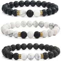 Abrazine Stone Bracelet, with Howlite & Lava & Rose Quartz & Tibetan Style, Round, gold color plated, elastic & Unisex & different styles for choice, 8mm, Length:7.5 Inch, Sold By PC