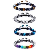 Non Magnetic Hematite Bracelet, with Polyester Cord & Gemstone, Round, handmade, Unisex & adjustable & different styles for choice, 8mm, Length:7.5 Inch, Sold By PC