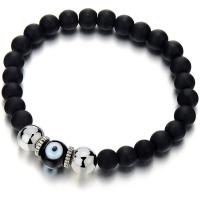 Abrazine Stone Bracelet with Lava & Black Stone & Resin & Zinc Alloy Evil Eye silver color plated elastic & Unisex 8mm Length 7.5 Inch Sold By PC