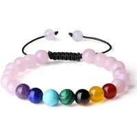 Gemstone Bracelet, with Polyester Cord, Round, Unisex & adjustable, mixed colors, 8mm, Length:6.5-9.5 Inch, Sold By PC