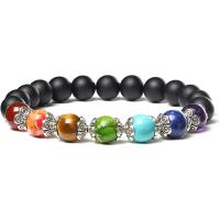 Gemstone Bracelet with Zinc Alloy Round silver color plated elastic & Unisex mixed colors 8mm Length 18.5-19 cm Sold By PC