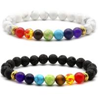 Gemstone Bracelet, with Polyester Cord & Tibetan Style, Round, gold color plated, Unisex & different styles for choice, multi-colored, 8mm, Length:7.5 Inch, Sold By PC