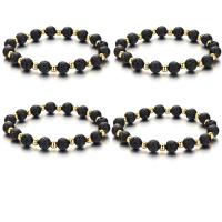 Lava Bracelet, with Tibetan Style, Round, gold color plated, elastic & Unisex, black, 8mm, Length:7.5 Inch, Sold By PC
