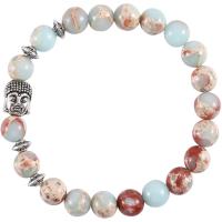 Impression Jasper Bracelet with Zinc Alloy silver color plated elastic & Unisex mixed colors 8mm Length 7.5 Inch Sold By PC