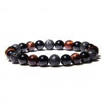 Tiger Eye Bracelet with Lava & Black Stone Round handmade elastic & Unisex 8mm Length 7.5 Inch Sold By PC