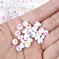 Perles acrylique alphabet, Plat rond, DIY & avec le motif de lettre & émail, plus de couleurs à choisir, 4x7mm, 200PC/sac, Vendu par sac