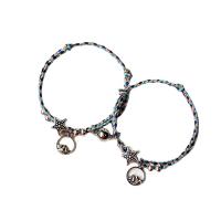 corde en nylon Set de bracelet, avec Aimant & alliage de zinc, Plaqué de couleur d'argent, 2 pièces & Réglable & bijoux de mode & pour le couple, couleurs mélangées, Longueur:14-20 cm, Vendu par paire