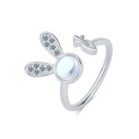 Messing Manchet Finger Ring, met Sea Opal, Konijn, plated, mode sieraden & micro pave zirconia & voor vrouw, meer kleuren voor de keuze, nikkel, lood en cadmium vrij, Verkocht door PC