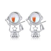 Brass Stud Earring with Sea Opal Astronaut silver color plated fashion jewelry & for woman silver color nickel lead & cadmium free Sold By Pair