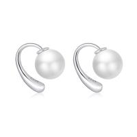 Brass Stud Earring, with Plastic Pearl, Round, silver color plated, fashion jewelry & for woman, silver color, nickel, lead & cadmium free, 10mm,25mm, Sold By Pair