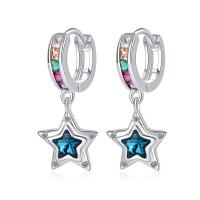 Huggie Hoop Drop Earring, Brass, Star, silver color plated, fashion jewelry & micro pave cubic zirconia & for woman, multi-colored, nickel, lead & cadmium free, 12x25mm, Sold By Pair