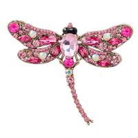 Rhinestone Brooch, Tibetan Style, Dragonfly, gold color plated, for woman & with rhinestone, pink, nickel, lead & cadmium free, 90x71mm, Sold By PC