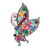 Rhinestone Brooch Zinc Alloy Butterfly gold color plated for woman & with rhinestone multi-colored nickel lead & cadmium free Sold By PC