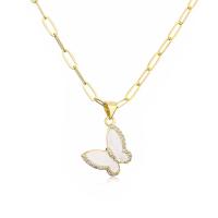 Cubic Zircon Micro Pave Brass Necklace, Butterfly, gold color plated, different styles for choice & micro pave cubic zirconia & for woman & enamel, more colors for choice, Length:Approx 17.7 Inch, Sold By PC
