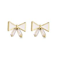 Brass Stud Earring, Bowknot, gold color plated, different styles for choice & micro pave cubic zirconia & for woman & enamel, more colors for choice, Sold By Pair