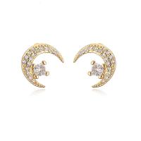 Messing Stud Earring, guldfarve belagt, forskellige stilarter for valg & Micro Pave cubic zirconia & for kvinde, Solgt af par