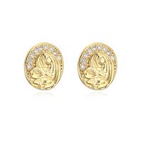 Messing Stud Earring, guldfarve belagt, forskellige stilarter for valg & Micro Pave cubic zirconia & for kvinde, Solgt af par