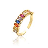 Cubic Zircon Brass Finger Ring gold color plated Adjustable & micro pave cubic zirconia & for woman multi-colored 18mm Sold By PC
