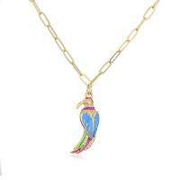 Cubic Zircon Micro Pave Brass Necklace, Parrot, gold color plated, different styles for choice & micro pave cubic zirconia & for woman & enamel, multi-colored, Length:Approx 17.7 Inch, Sold By PC