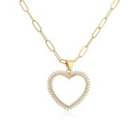 Cubic Zircon Micro Pave Brass Necklace, Heart, gold color plated, different styles for choice & micro pave cubic zirconia & for woman & hollow, Length:Approx 17.7 Inch, Sold By PC
