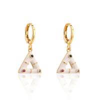 Huggie Hoop Drop Earring Brass Triangle gold color plated for woman & enamel & hollow Sold By Pair