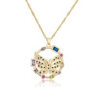Cubic Zircon Micro Pave Brass Necklace, gold color plated, different styles for choice & micro pave cubic zirconia & for woman & hollow, multi-colored, Length:Approx 17.7 Inch, Sold By PC