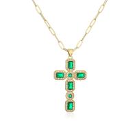 Cubic Zircon Micro Pave Brass Necklace, Cross, gold color plated, different styles for choice & micro pave cubic zirconia & for woman, more colors for choice, Length:Approx 17.7 Inch, Sold By PC