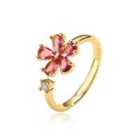Cubic Zirconia Micro Pave Brass Ring Flower gold color plated Adjustable & micro pave cubic zirconia & for woman 18mm Sold By PC