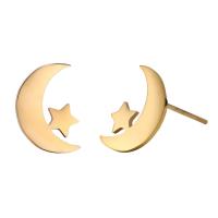 Stainless Steel Stud Earrings 304 Stainless Steel Moon and Star Vacuum Ion Plating & for woman & hollow 8-12mm Sold By Pair