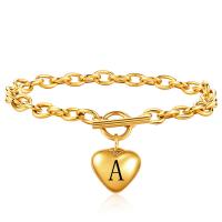 Stainless Steel Jewelry Bracelet, 304 Stainless Steel, Heart, Vacuum Ion Plating, oval chain & different styles for choice & with letter pattern & for woman, gold, Length:Approx 7 Inch, Sold By PC