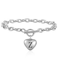 Stainless Steel Jewelry Bracelet, 304 Stainless Steel, Heart, oval chain & different styles for choice & with letter pattern & for woman, original color, Length:Approx 7 Inch, Sold By PC