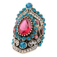 Rhinestone Finger Ring, Tibetan Style, with Resin Rhinestone, gold color plated, fashion jewelry & different size for choice & for woman & with rhinestone, nickel, lead & cadmium free, 42*22mm, Sold By PC