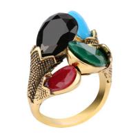 Tibetan Style Finger Ring, with Resin Rhinestone, antique gold color plated, fashion jewelry & different size for choice & for woman, nickel, lead & cadmium free, Sold By PC