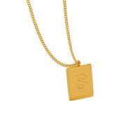 Titanium Steel Necklace with 5cm extender chain Rectangle Vacuum Ion Plating for woman golden Length Approx 40 cm Sold By PC