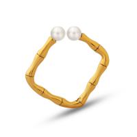 Partículas de acero Anillo de dedo Cuff, con Perlas plásticas, Cuadrado, para mujer, más colores para la opción, 2mm,4mm, tamaño:6, Vendido por UD