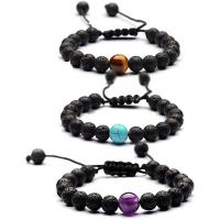 Gemstone Bracelets, Lava, with turquoise & Polyester Cord & Tiger Eye & Amethyst, Round, Unisex & adjustable, more colors for choice, 8mm, Length:7.5 Inch, Sold By PC
