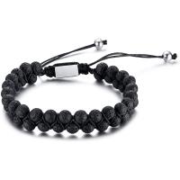 Lava Bracelet with Polyester Cord & 304 Stainless Steel Round adjustable & for man black Length 17-27 cm Sold By PC