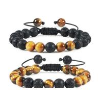 Gemstone Bracelets Abrazine Stone with Howlite & Polyester Cord & Lava & Tiger Eye Round Unisex & adjustable 8mm Length 7.5 Inch Sold By PC